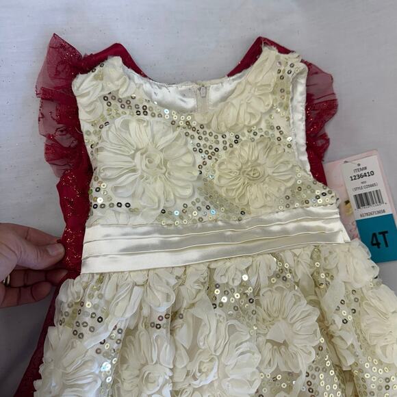AMERICAN PRINCESS GIRL'S DRESS SIZE 3T IVORY GOLD SEQUIN RIBBON FLORAL - Picture 9 of 9